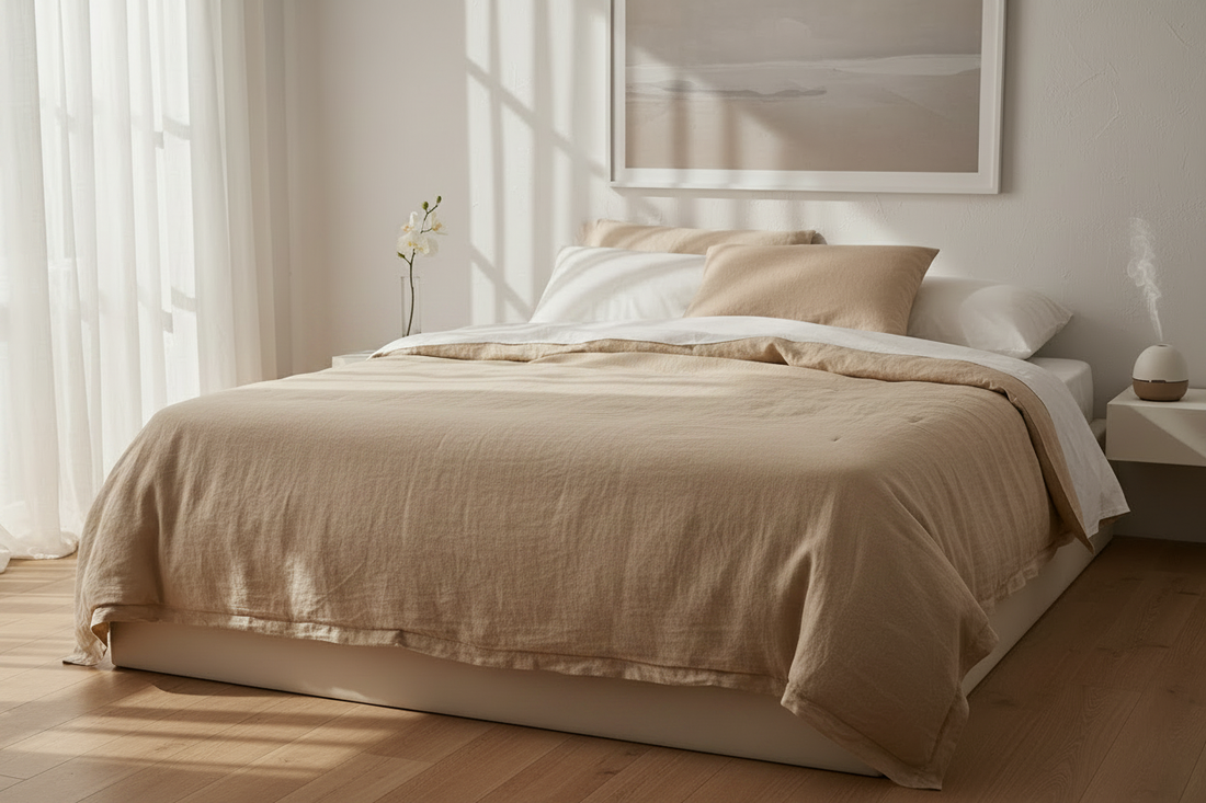 Softly lit bedroom ready for a relaxing evening